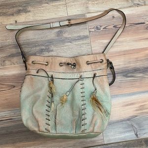 Patricia Nash two toned leather bucket purse whipstitched